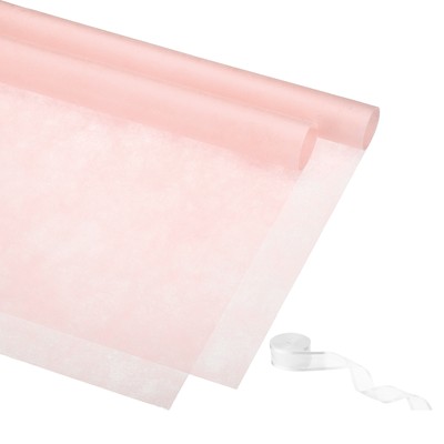 20Sheets Flower Bouquet Wrapping Paper 1 Roll Ribbon Light Pink