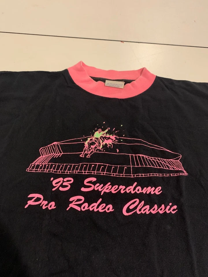 Camisa Vintage Louisiana Grande Negra Rosa Pro Rodeo 1993 Superdome Western Cowboy Foto 2 de 4