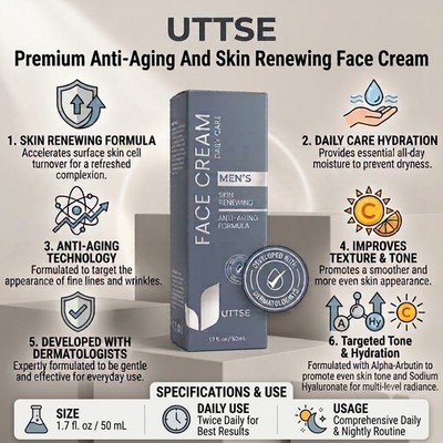(4 Pack) Skin Renewing Anti-Aging Wrinkle Formula Face Cream For Men, 1.7 fl oz