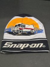 Snap-on Beanie Hat Black Gray Striped Knitted Classic Dealer Truck Mens