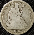 1843-p Seated Liberty Half Dollar 90% Silver very good 50c g - vg Full Rims G +
