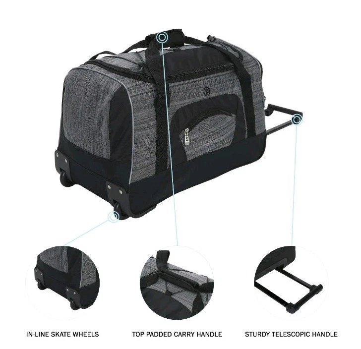 Спортивная сумка на колесиках Protege 25 дюймов для путешествий, черная - Изображение 3 из 4