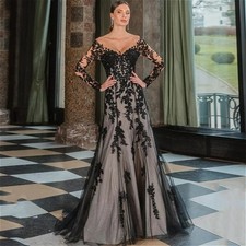 Black Mermaid Wedding Dress V Neck Sweep Train Glitter Tulle Lace Bridal Gown
