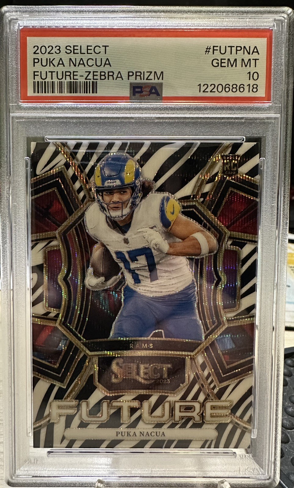 2023 Panini Select - Future Puka Nacua #FUT-PNA Zebra Prizm (RC) PSA 10 POP 6