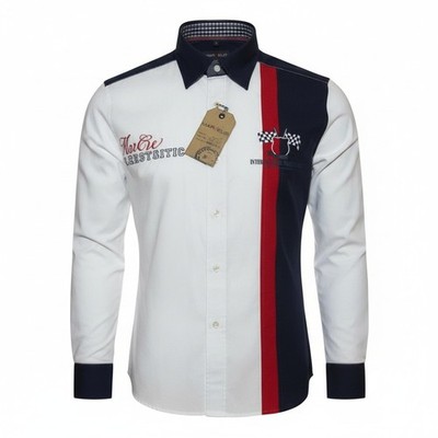 MARVELIS sportives Langarm Hemd Gr. S-37/38 maritim marineblau rot weiß