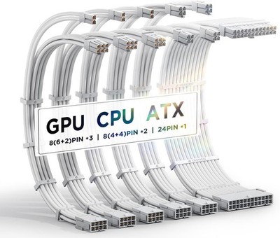 16AWG Sleeved Cable Kit for PC/GPU/CPU, PSU Cable Extension, PC Power Supply