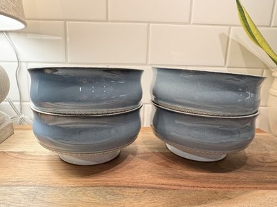 Denby Langley Castile Blue Coupe Footed Cereal Bowls- Set of 4 Vintage England