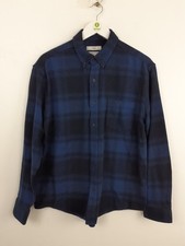 M&S Mens Pure Cotton Checked Long Sleeve Button Down Collar Shirt Blue Size UK M