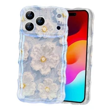  Case for Colorful Retro Oil Painting Flower Laser iPhone 17 Pro Light Blue