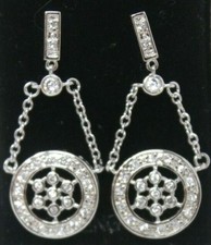 Rhodium Plated Sterling Silver Chain Drop Circle CZ Womens Dangle Earrings J5R