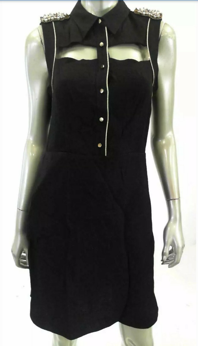 RACHEL ROY Gorgeous Black crystal Embellished Cut-out Shirt Dress