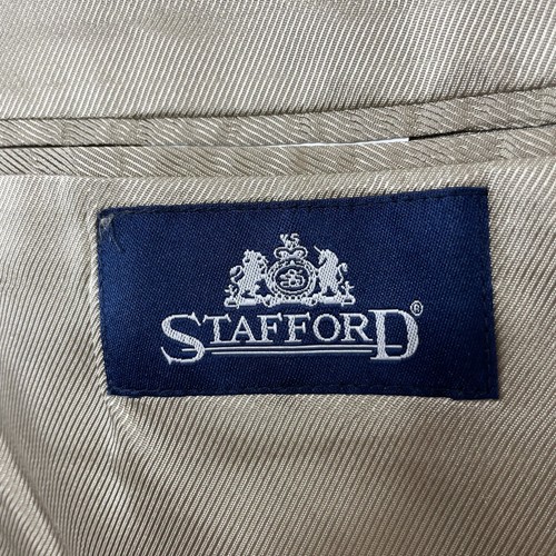 Stafford Sport Coat Mens 48R Beige Check Mini Houndstooth Wool - Picture 9 of 12