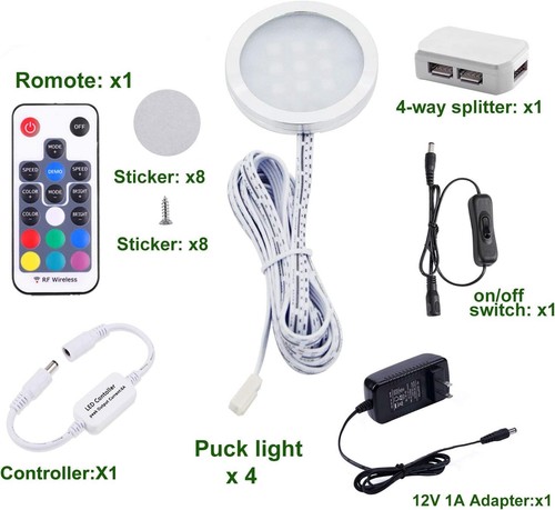 AIBOO Color Changing LED Under Cabinet Light Slim Puck Lights for Shelf Display - Picture 45 of 50