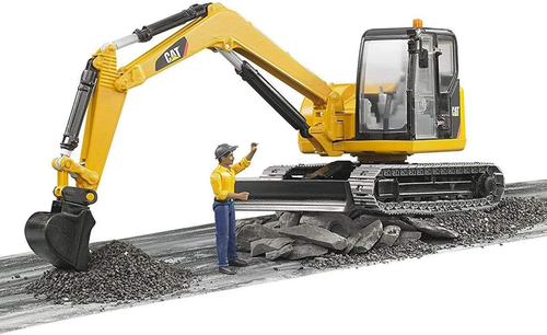 CAT Mini Excavator Construction Digger Toy with Worker, 1:16 Scale, Realistic Wo - Picture 5 of 5