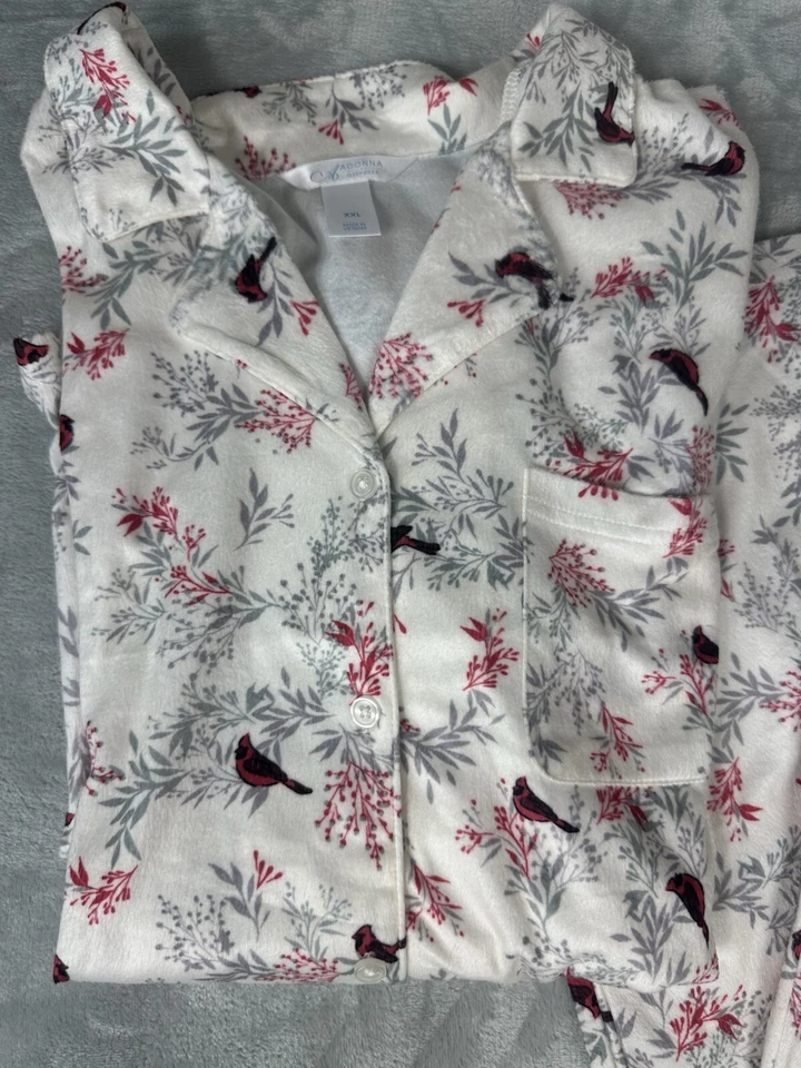 Conjunto de pijama Adonna XXL polar franela ropa de estar ropa de dormir floral pájaros cardinales Foto 2 de 4
