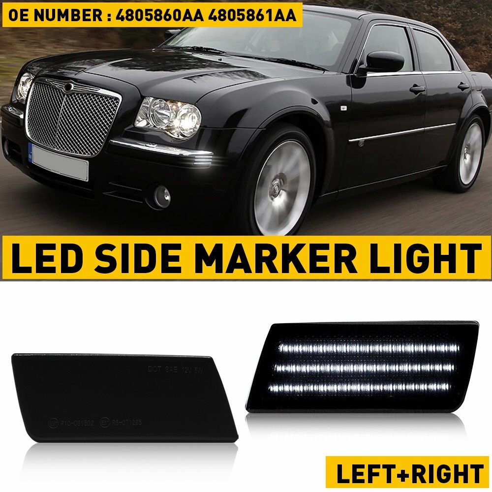 Fit 05-14 Chrysler 300 [WHITE LED STRIP] Bumper Side Marker Lights