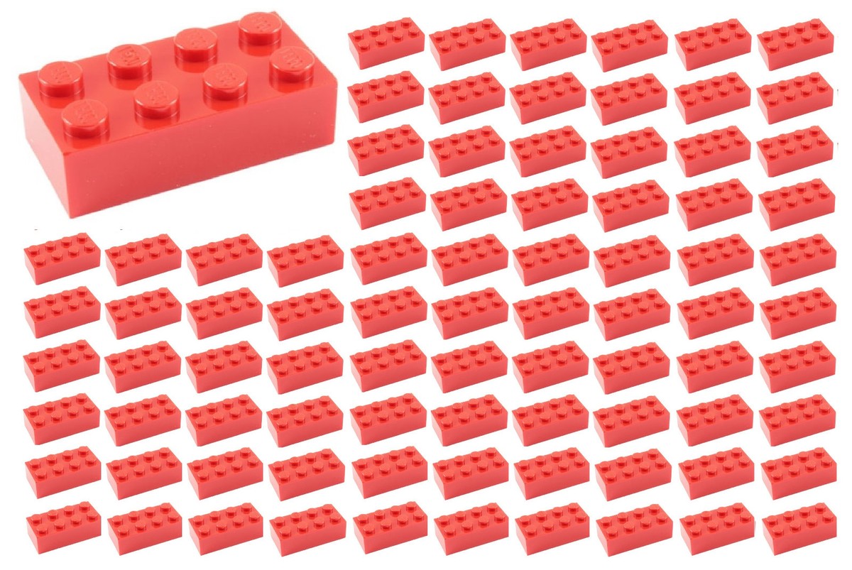 ☀️100 NEW LEGO 2x4 RED Bricks (ID 3001) BULK Parts star wars