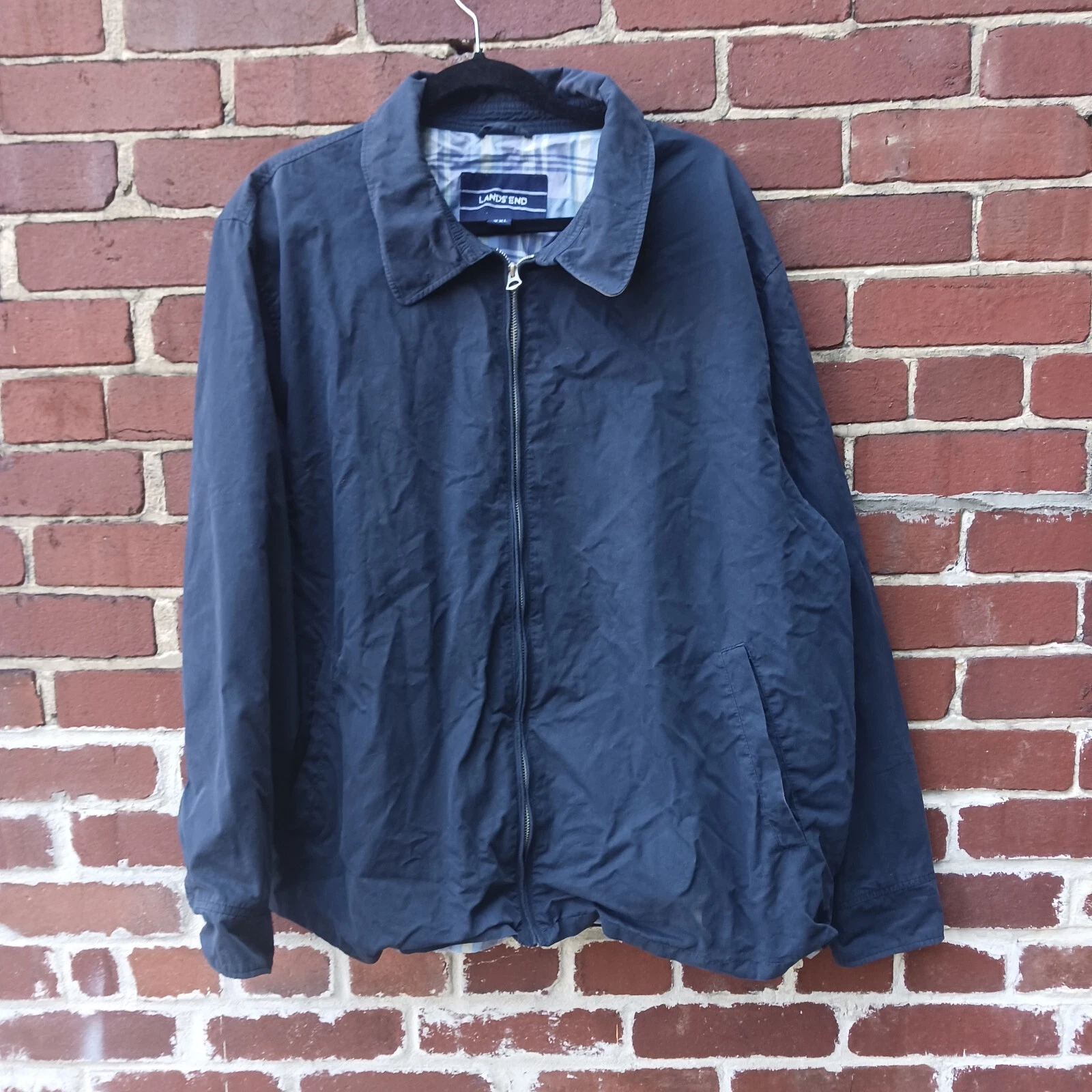 Lands End Lightweight Full Zip Lined Windbreaker Blue Mens 2XL 50-52