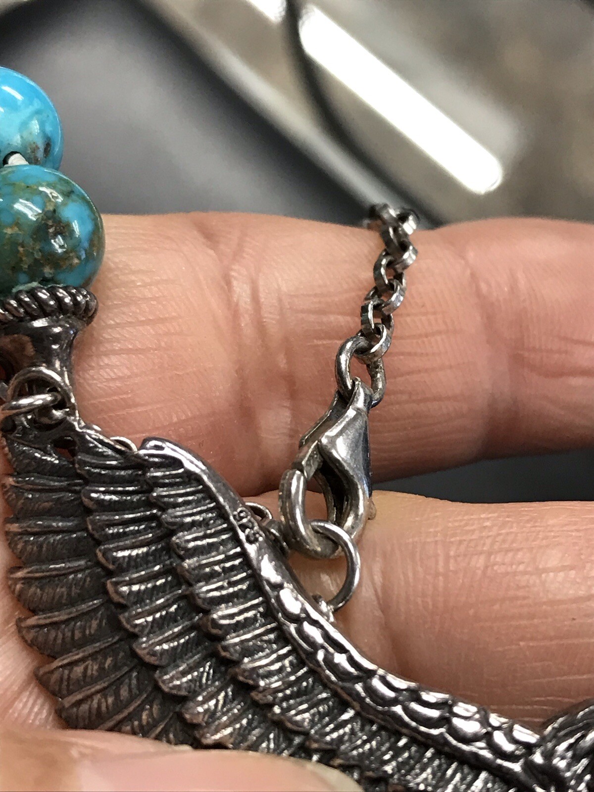 Turquoise Bead Chain 925 Solid American Eagle Ste… - image 7