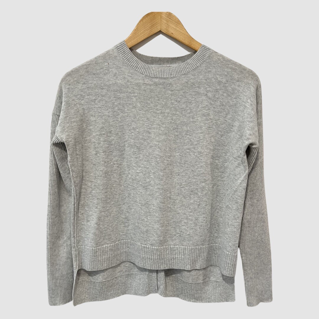 Athleta Gray Crew neck Split Open Back Pullover S… - image 1