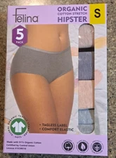 NEW Felina Women's 5 Pack Organic Cotton Stretch Hipster Size Small