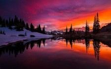 Landscape lake sunset mountains forest sky water snow Custom Gaming Mat Desk