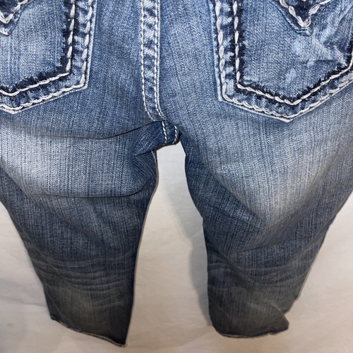 Miss Me Boyfriend Capris Womens Sz 30x26 Blue Distressed Western Rodeo Cowgirl - Picture 12 of 12