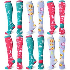 6 Pairs Girls Softball Socks Youth Sport Socks with Hearts over the Calf Athl...