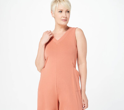 AnyBody Petite Cozy Knit Luxe V-Neck Gaucho Jumpsuit Light