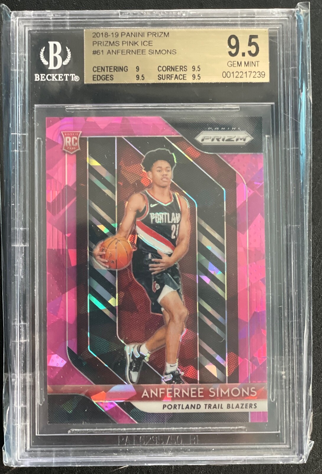 Anfernee Simons BGS 9.5 GEM MINT 2018-19 Panini Prizm Pink Ice RC #61