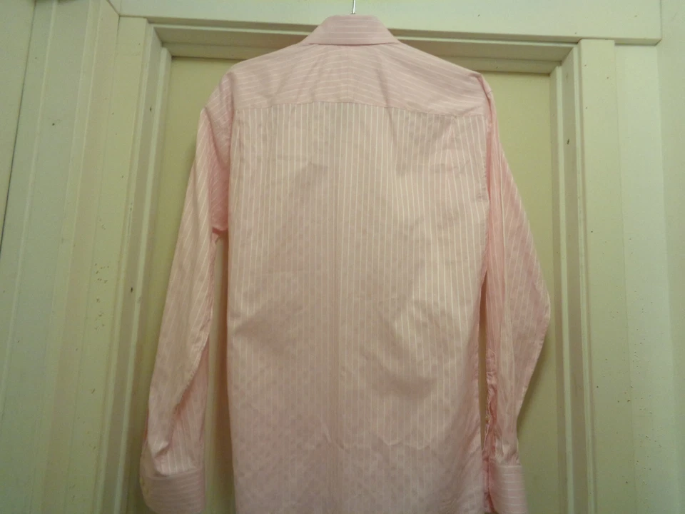 CAMISA CLÁSICA PAPÁ DISEÑADOR ROBERT TALBOT ESTATE RAYAS ROSA Y BLANCO 15 Y 1/2 Foto 4 de 4