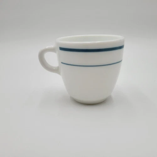 Anchor Hocking Teal Blue Stripe Milk Glass Coffee Mug #910 