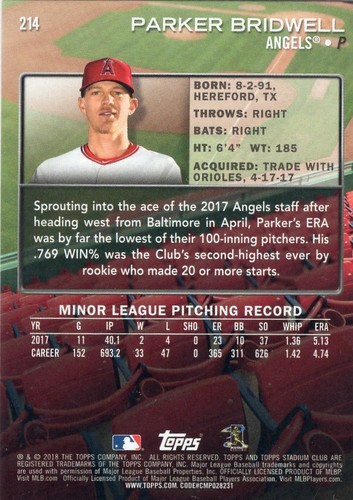 2018 Stadium Club Red Foil #214 Parker Bridwell - Picture 2 of 2