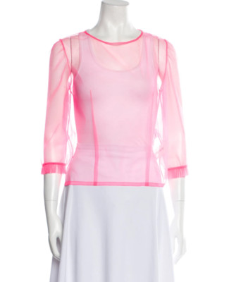 Paskal Bateau Neckline Three Quarter Sleeve Blouse Ruffle Trim Organza Small