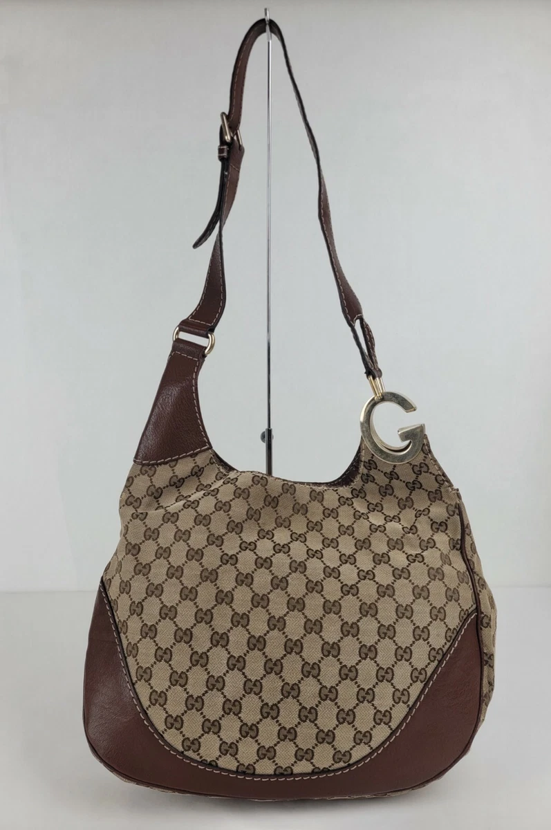 Gucci Auth Brown GG Monogram Canvas Leather Hobo Bag Shoulder Strap AS IS