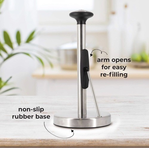 Stainless Steel Grey Coated Kitchen Towel Roll Pole Holder Kitchen Paper Stand - Picture 5 of 12