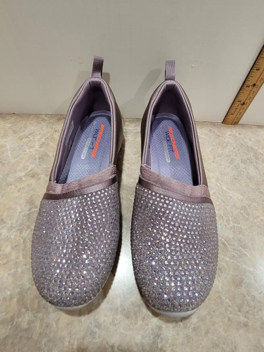 Skechers Lavender Arya Sparkle Slip ons sz 7 wide Fit Memory Foam