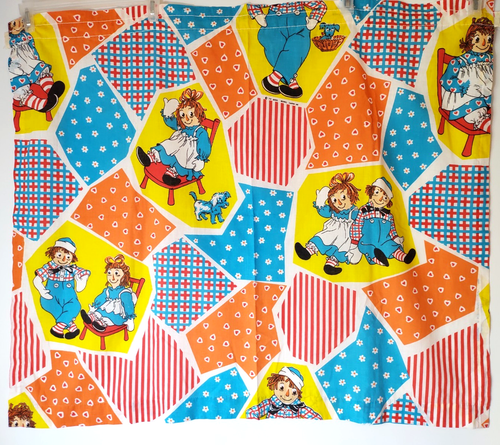 Vtg Pathcwork Raggedy Ann & Andy Curtain Panels (2) & Valance~Bob Merrill Co. - Picture 5 of 24