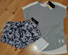 Under Armour Threadborne gray/white top patterned shorts NWT girls' L YLG