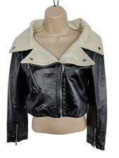 Womens John Richmond Size 42 Uk 10 Black White Snakeskin Crop Biker Coat Jacket