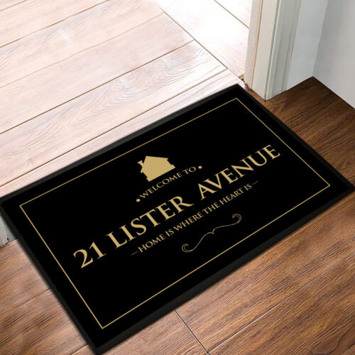 Personalised House No. & Street name Gold & Black label door mat 60 x 40 cm  - Picture 1 of 3