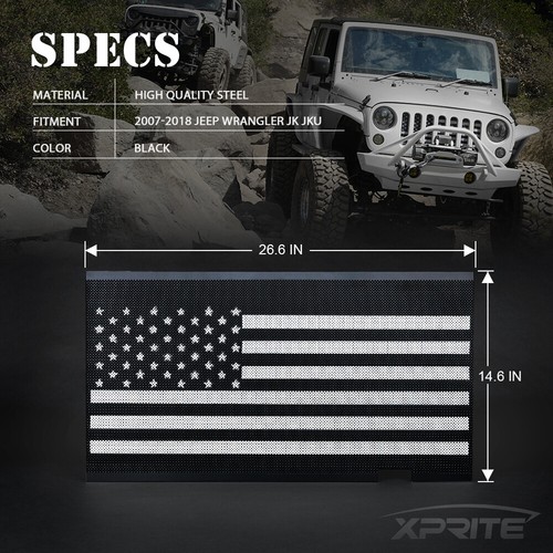 Inserto de malla de rejilla delantera de aluminio con bandera americana para Jeep Wrangler JK JKU 2007-18 - Imagen 8 de 9
