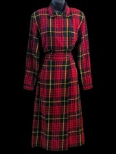 Vestido midi vintage de lana a cuadros rojo negro amarillo manga larga para mujer talla 8/M de EE. UU.