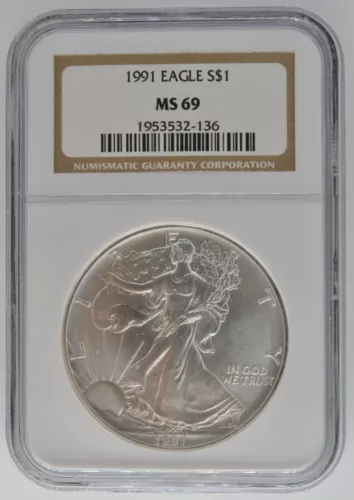 1991 American Silver Eagle Certified NGC MS 69 $1 Dollar 1 Oz Coin US Bullion