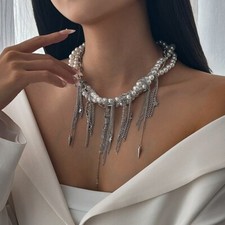 Collar gargantilla amor en capas para mujer collar cadena borla perlas joyería