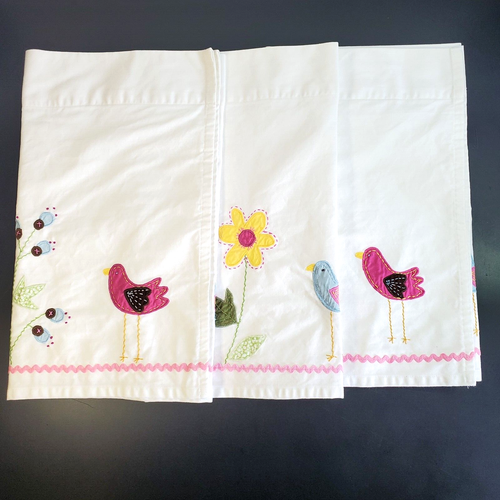3 Pottery Barn Valences Curtains Flowers Birds White Pink Girl Baby Nursery 44"L - Picture 4 of 12