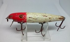 VINTAGE Pflueger PALOMINE Red Head 4 1/4" Wood Glass Eye Crankbait fishing Lure