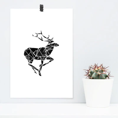 JUNIWORDS Poster "Origami Hirsch" Geburtstag Geschenk Tiere Natur DIN A4 A3 A2  - Bild 1 von 2