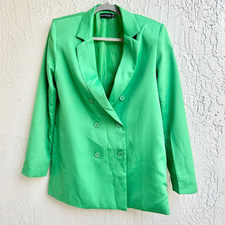 Pretty Little Thing Long Sleeve Double Breasted Blazer Green Women's Size Us 4