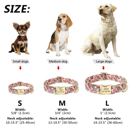 Personalised Floral Dog Collar Custom Pet ID Collar Flower Print Nylon - Picture 2 of 19